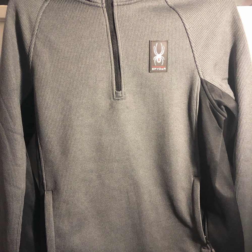 BNWT Spyder Mens 1/4 zip sweater jacket style dark grey w black accents, medium